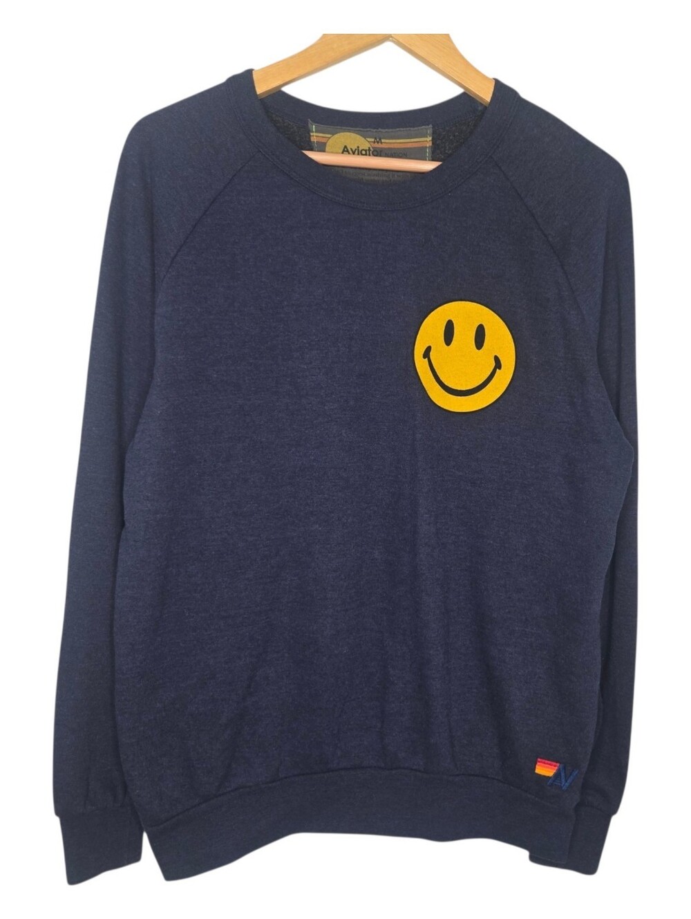 Aviator Nation Womens Navy Blue Smily 2 Crewneck Sweatshirt Medium